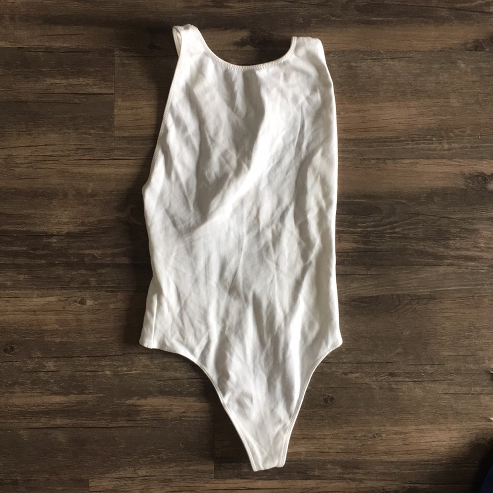 Aritzia white high neck open back body suit